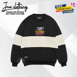 Sweater Crewneck Kombinasi JNA Sablon STAY POSITIVE Bahan Katun Flece Tebal & Adem Size M - XXL Sweter Switer Pria Wanita Hight Quality Premium Distro Bandung