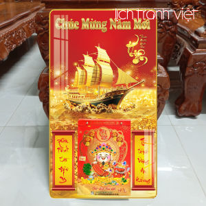 Lịch 2026 - Lịch tráng gương Thuận Buồm kích thước 34x60cm kèm bloc 14.5x20.5cm - B2