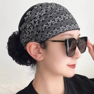 NEXTYOO Soild Color Muslim Headscarf Cap Lace Acrylic Fibers Muslim Headpiece Retro Headband Women