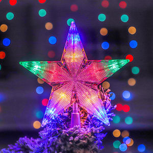 【Taroball】Christmas Tree Topper Stars LED Light 3D Glitter Xmas Five-Pointed 3D Luminous Ornaments for Home Party New Year Decoration