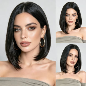 Wig Female European and American Style Short Straight Hair Bob Wig Chemical Fiber Headgear Black Medium Bobo Head Wig