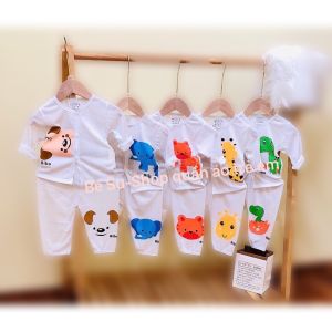 Combo5 bộ quần áo dài tay cotton cúc giữa thời trang hè thu trẻ em bé trai bé gái 3-15kg