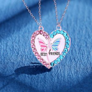 18k vàng pawnable vòng cổ tinh tế bướm vòng cổ trái tim cho tình bạn 2 pcs cô gái vàng pawnable đồ trang sức tình bạn quà tặng cho trẻ em món quà sinh nhật cho người bạn tốt nhất thời trang nữ mặt dây chuyền dây chuyền vàng pawnable 18k vòng cổ bằng thép
