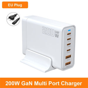 200W USB C Charger Station GaN USB Charge Hub 6 Port Fast Charging Station PD 100W Wall Charger for Laptop Tablet Mobile Phone