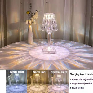 16 Colors Crystal Table Lamp USB Rechargeble Rose Diamond cylinder Table light Touch Sensor Crystal Night Light Acrylic Decoration Desk Lamps For Bar Coffee Bedroom Bedsides