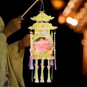 LIDIP Chinese-style Mid-Autumn Festival Lantern Ancient Style Hanging Decoration DIY Material Kit New Luminous Projections Pagoda Design Lantern Childrens Use