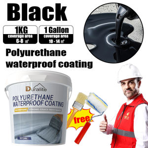 【With roller brush】DURALITE Polyurethane Waterproof Coating Roof Leak WaterProping Sealant 1gallon Waterproof Sealant Glue for Swimming Pools Fish Ponds Roofs Cementcrack Wall High Temperature Resistance No Cracking