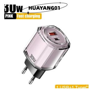 HUAYANG01 [HOT FASHION] Portable Mini 30W 2 Ports Type C USB Mobile Phone Charger Fast Charging EU US UK Plug Wall Quick Charge Adapter For Xiaomi
