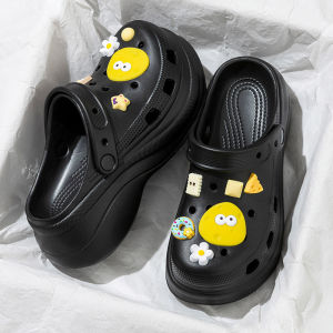 [Free Shipping] Thick-soled high-heeled sandals for women perforated shoes for outdoor wear slip-on beach sandals home slippers womens closed-toe slippers
