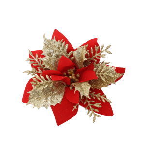 10/5Pcs Multi Styles Christmas Poinsettia Fake Flowers / Glitter Artificial Silk Flowers Christmas Tree Hanging Ornaments / Home Indoor Wreath Garland Decorations Accessories