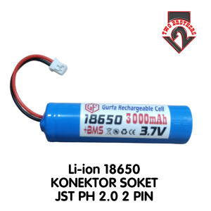 Baterai  Elektronik 1x 18650 3000mAh 3.7V BMS1S 3A Konektor  Soket JST PH2.0 2 PIN