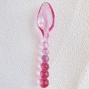 WARM STOP Clear Glass Spoons Fork Pink Green Heat Resistant Coffee Mixing Spoon Simple Medieval Tableware Spoon Food Photo Props