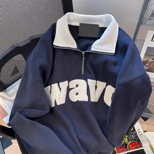 CLPS APPAREL Sweater Rugby Half Zip Pria dan Wanita Kombinasi Terbaru Premium Quality M - XL Polo Shirt Vintage Viral Kekinian Rugby Jacket Sweater Kerah lipat Polo Shirt Korean Style