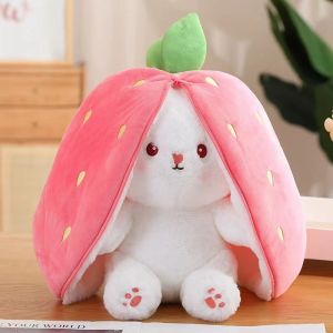 GẤU BÔNG 2 IN 1 THỎ TAI DÀI BIẾN HÌNH DÂU TÂY CUTE THỎ TRÁI CÂY CUTE CHO BÉ
