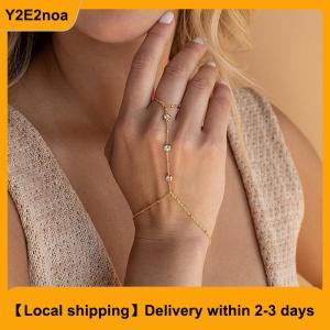 【Local shipping】 Minimalist Tiny Chain Bracelet Finger Rings For Women Link Chains Connecting Hand Harness Bracelets Jewelry Gift