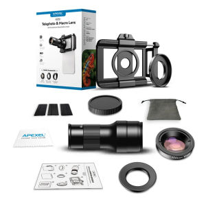 Apexel APL-TM6 mobile phone ephoto ro  kit 6x ephoto  150mm ro  with phone mount for iPhone 16/15/14/13