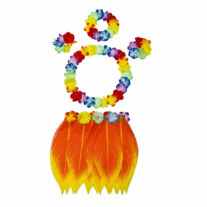 NCUMBE 5Pcs Simulation Leaf Hawaiian Luau Outfit Set Grass Skirt Hibiscus Wreaths Complete Dance Outfit New Party Decoration Beach Party Wear for Children Adults
