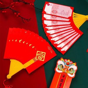 10 Card Fan Shape Red Envelope 10 Slots Best Wishes New Year Money Pocket Fashion Tassel Chinese Style