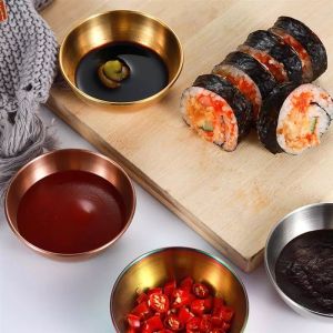 Stainless Steel Round Sauce Dish Appetizer Serving Tray Spice Plates Dipping Sauce Dish Kitchen Supplies Plates