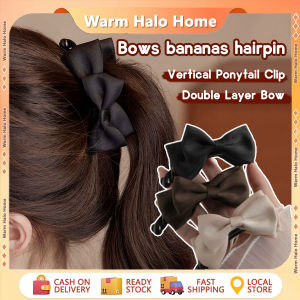 Korean Bow Banana Clip Double Layer Bow Hairpin Banana Clip High Ponytail Vertical Banana Clips Hair Clip Women Accessory