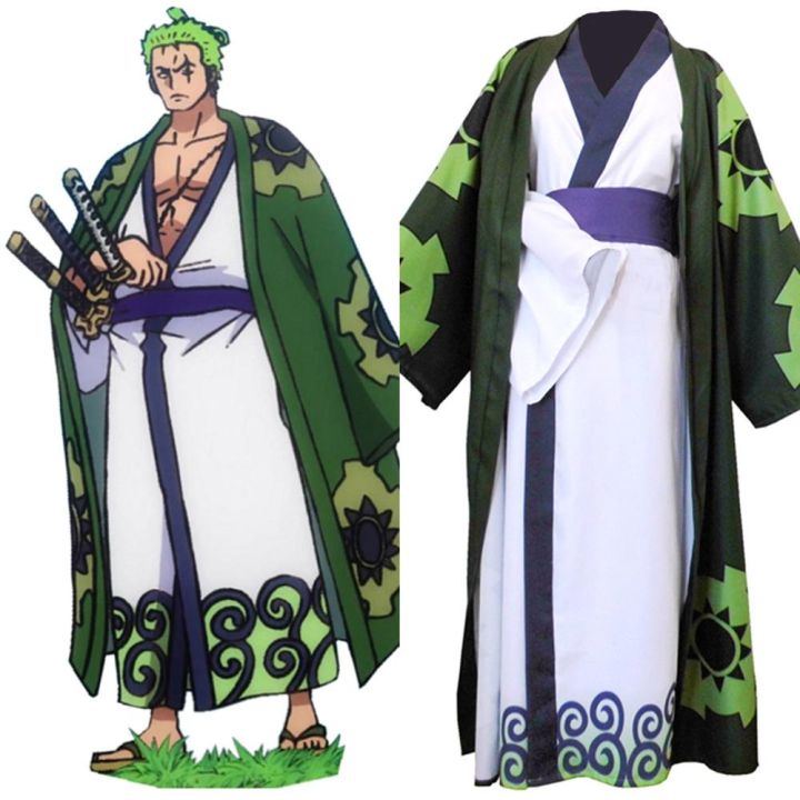 In Stock One Piece Roronoa Zoro Cosplay Costume Kimono Robe Full