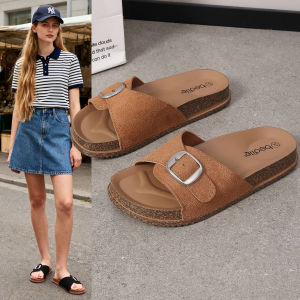 Genuine hot selling product - Womens double-breasted slippers with adjustable buckle and cork textu