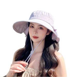 HEALMEYOU Big Bowknot Sunshade Bucket Hat with Shawl with Ponytail Hole Aiti UV Fishman Hat New Design UPF 50+ Bow Sun Hat For Women
