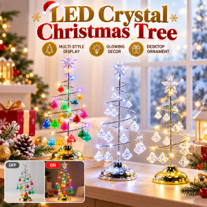 Crystal Christmas Tree LED Night Light Electroplated Iron Art Tabletop Decoration Luminous Crystal Ornament Festive Home Decor Christmas Gift Living Room Desk Lamp