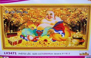 Tranh thêu chữ thập Phật Di Lặc Tiếu khẩu trường khai (về tự thêu) LV3471