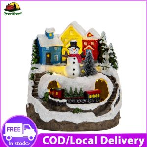 Decorative Resin Garden Statues with Lights Christmas Scene Figurines for Holiday Celebration