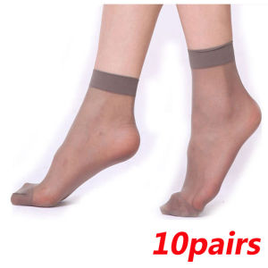 ถุงเท้าผ้าไหมไนลอนสีแบบบางโปร่งใสผิวสำหรับผู้หญิง10คู่ถุงเท้าผ้าไหมหุ้มข้อสั้นสำหรับฤดูร้อน