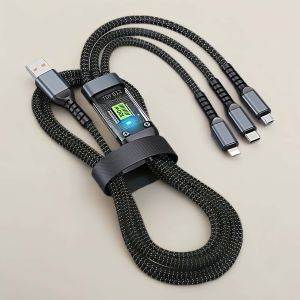 100W 3 In 1 Transparent Digital Display Fast Charge Data Cable All In One Cable For Phone Tablet