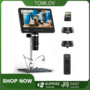 TOMLOV DM601 Triple Lens Digital Microscope HDMI 7 Inch IPS Screen Microscope LCD Soldering Coin Microscope with Lights and Optional 10pcs Slides Windows/Mac Compatible