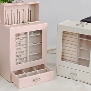 PU Box Organizer Multifunctional Storage Case with Clear Window for Necklace Bracelets Rings Earrings