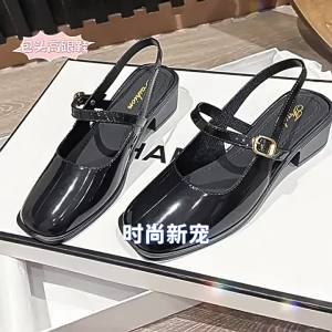 [Free Shipping] New Spring/Summer Womens Versatile Block Heel Closed-Toe Sandals with Open Back and Shallow Mouth