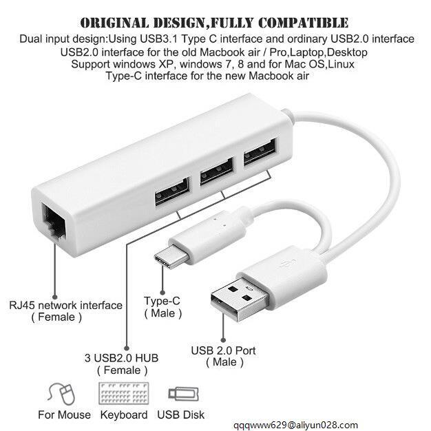 cable cat 9 ♩2 in 1 USB 3 Port USB HUB 2.0 OTG USB