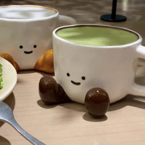 Jellycat kreatif seramik penampilan tinggi cawan kopi cawan gaya yang sama kaki seramik cawan Underglaze warna comel Niche cawan kartun