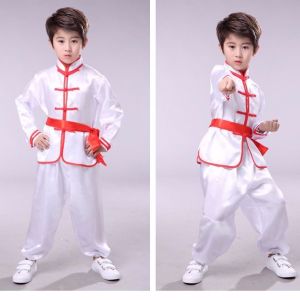 Đồng phục võ thuật trẻ em màu vàng trắng đồng phục biểu diễn võ thuật đồng phục tập luyện tay dài và ngắn cho học sinh tiểu học và trung học trang phục tập luyện võ thuật