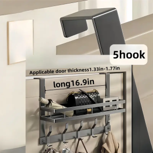 【Ship Today】Behind The Door Coat Rack With Mesh Basket And Hooks Suitable For Bathrooms Bedrooms Kitchens Offices