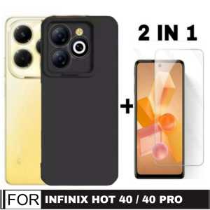 PROMO PAKET 2 INC 1 CASE INFINIX HOT 40 / 40 PRO / 40i / SMART 8 2023 / HOT 30 / HOT 30I / SMART 7 / HOT 120I / HOT 20S / HOT 20 5G 2022 / SMART 6 PLUS / HOT 12 PRO / NFC 2022 Ultrathin Slim Matte Pro Camera Premium Softcase Casing-Black