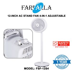 Farfalla FSF-12S4 12" Stand Fan 4-in-1 | 4 Heights | 3-Speed | SG Ready Stock | 1 Year Warranty