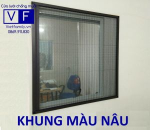 Cửa lưới chống muỗi gấp xếp Vietfamily khung màu nâu cafe