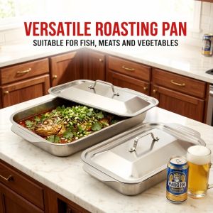 Stainless Steel Baking Pan Set with LidsDish for Fish/Pasta/Grilling Oven & Dishwasher Safe Cookware