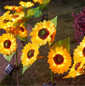 Lampu Raya Solar 3 Heads Sunflower Lamp Outdoor Waterproof Garland Solar Powered Light for Garden Hari raya decoration