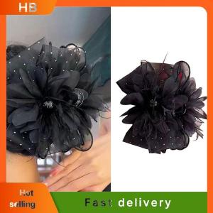 HB Mesh Lace Black Feather Ribbon Bow Hair Claws Hairpin Big Ponytail Holder Hair Clips Hair Accessories For Women