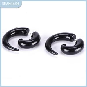 【SHANGZE4】 Gothic phụ nữ người đàn ông PUNK đen Acrylic ốc Stud Bông tai tai đồ trang sức