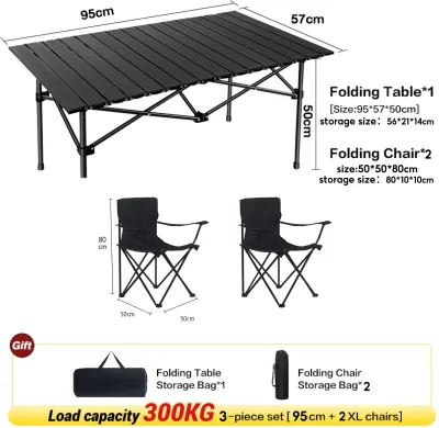 【COD】(Black 3-piece set)Buy one get Three Set Folding table and chair Camping Chair Bench/Folding Chair Camping Chair