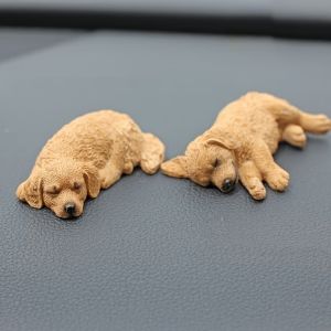 JAYQQ 2Pcs Resin Model Dog Car Ornaments Sleeping Puppy Golden Retriever Tabletop Decoration Animal Ornament Dog Toy Figure Statue for Car Dashboard