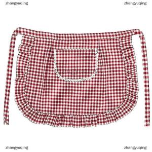 [COD] zhangyuqing Apron Square Check Half Waist Apron Cotton Material Stain Resistant Breathable Home Cooking Work Clothes Kitchen Accessories
