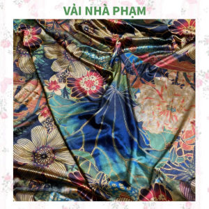VẢI NHUNG HỌA TIẾT HOA TO NỀN XANH ĐEN - KHỔ 1.8M - VẢI NHÀ PHẠM
